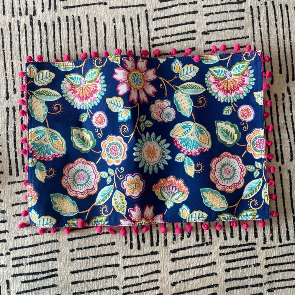 Max Studio Floral Print Pom Pom Trim Placemats Set of 4